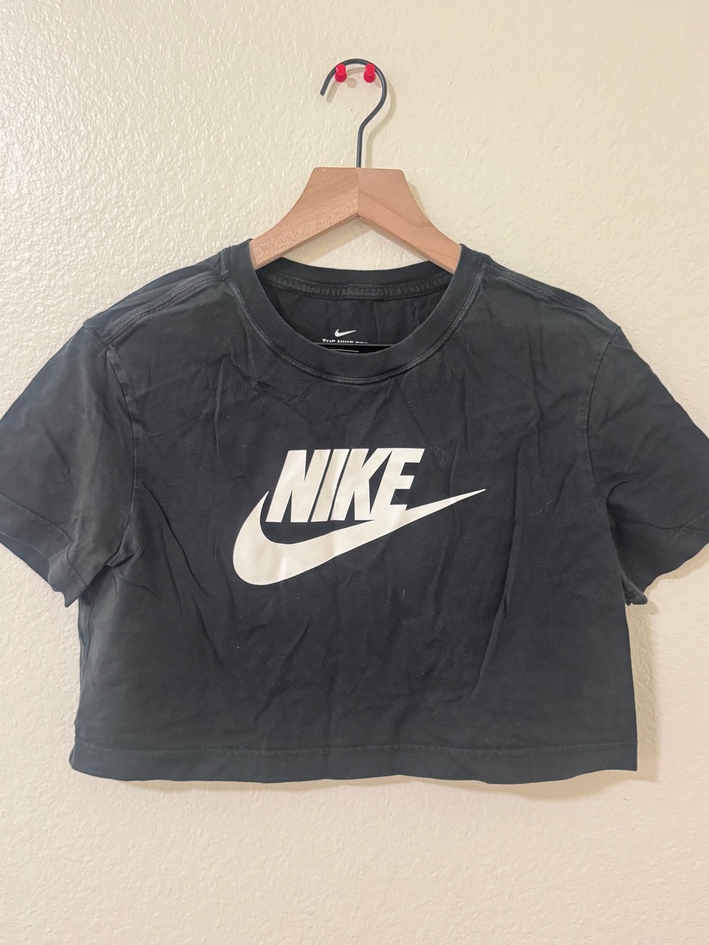 Nike Black Cropped Logo Tee with White Swoosh